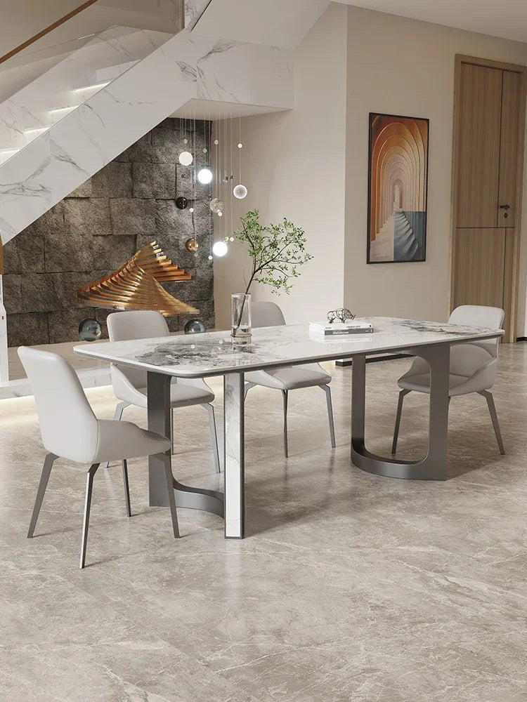 minimalist gray steel plate table modern simple rectangular restaurant designer high-end table and chair combination