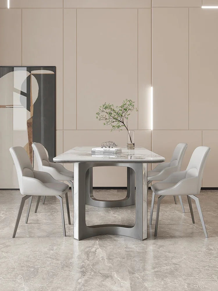 minimalist gray steel plate table modern simple rectangular restaurant designer high-end table and chair combination