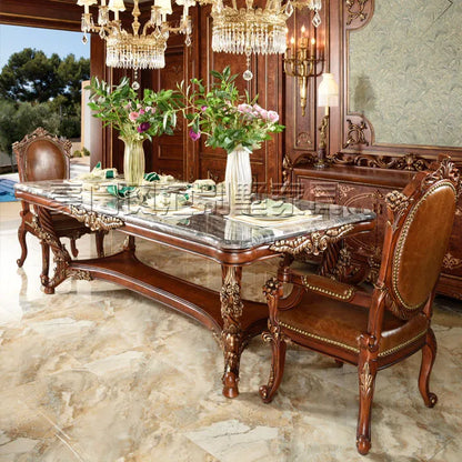 European marble noodle table and chair combination French high-end furniture American log hand carved dining table and chair cus