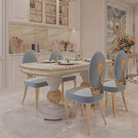 French light luxury palace style dining table and chair combination of solid wood carved oval high-end villa European luxury