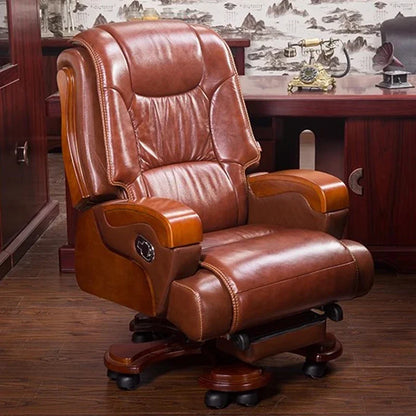 Elastic Office Chair Leather Wood Recliner Footrest Roller Adjustable Swivel Office Chair Executive Armrest Chaise Furniture