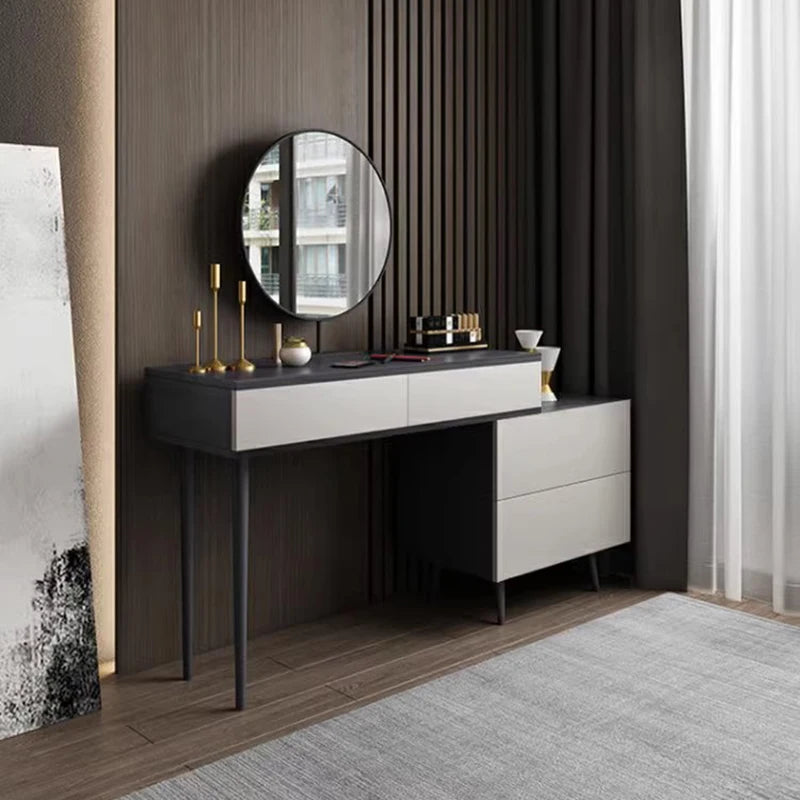 Nordic Aesthetic Blaxk Dressing Table Women Wood Texture Mirror Dressing Table Luxury Women Coiffeuse De Chambre Furniture