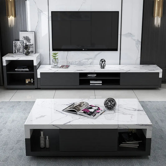 Cheap Price Modern Simulated Flame TV Stand Decorative Cabinet Electric Fireplace Design Rock Marble Top Coffee Table