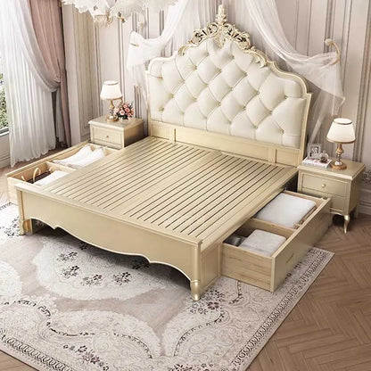 Storage Modern Whitr Double Bed King Size Wood Sleeping Luxury Twin Bed Frame Headboard Platform Cama De Casal Furniture