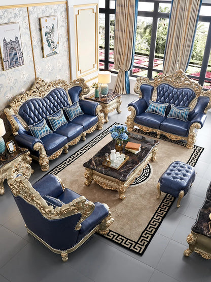 7 seater royal luxury Antique living room furniture original leather sofa set white and gold fabric living room sofa set