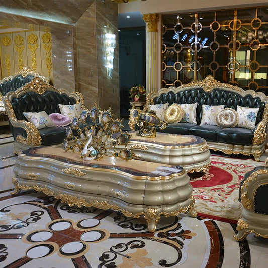 European-style Leather Extra-large Sofa Solid Wood Carving First Layer Villa Hotel Lobby Luxury Muebles De La Sala