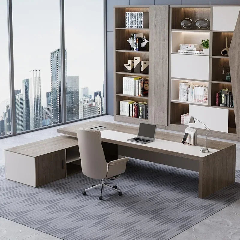 L Shaped Office Desk Computer Minimalist Executive Workbench Shelf Executive Desk Table Storage Bureau Meuble Modern Furniture