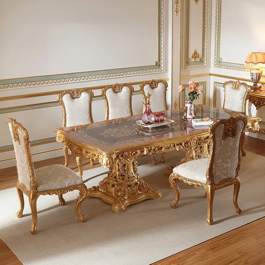 2.8M long dining table and chair combination, classical luxury beech wood dining table, European restaurant furniture