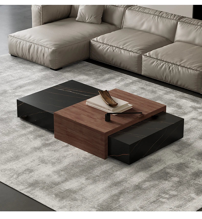 Italian Minimalist Slate Coffee Table Scandinavian Smoky Colour Wood Grain Living Room Home 130*80*36 CM New