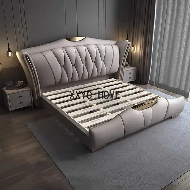 High End Nordic Double Bed Waterproof Black Luxury Sleeping Modern Twin Bed Frames Queen Design Cama De Casal Furniture Set