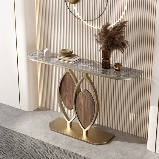 Italian Light Luxury Stone Plate Console Half round Cabinet Modern Minimalist Wall-Mounted Console Tables Side View Table