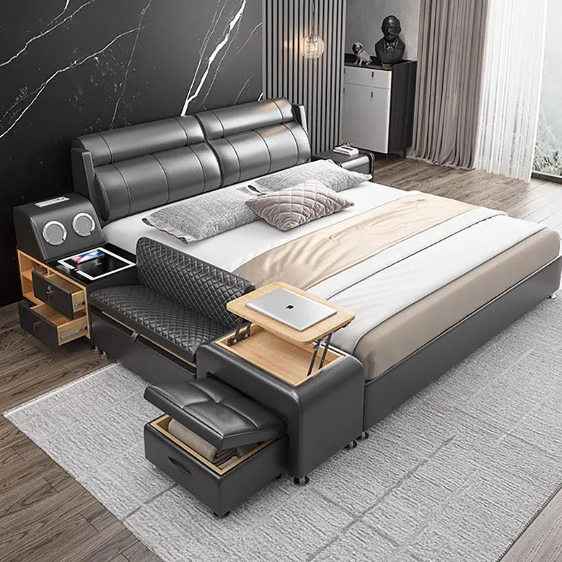 Upholstery Nordic Bed Bases Luxury Modern Drawers Platform King Size Bed Frame Wood Multifunctional Cama De Casal Home Furniture