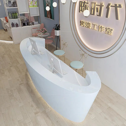 The Company's Reception Desk is Painted Curved Office, Simple and Modern Cashier Service Desk