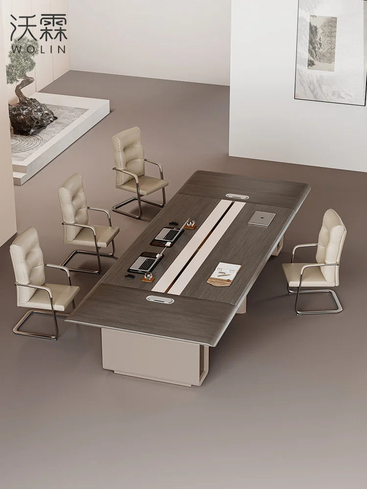 Conference table, long table, simple and modern negotiation, table and chair combination meeting room, large rectangle.