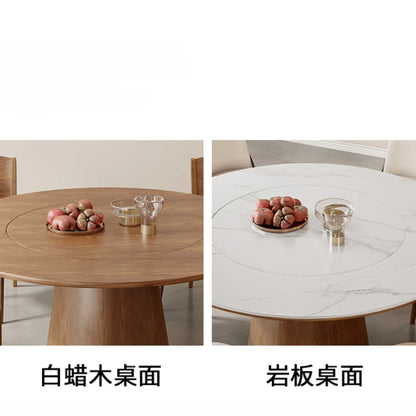 Light Luxury Retro Dining Tables Wood Rock Plate Round Turntable Dining Tables Simple Mesa Comedor Restaurant Furniture QF50DT