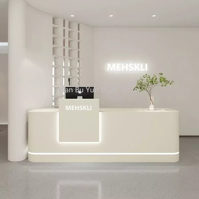 Minimalist Cashier Reception Desk Beauty Salon Table Store Curved Store Counter Mostrador Recepcion Beauty Salon Furniture