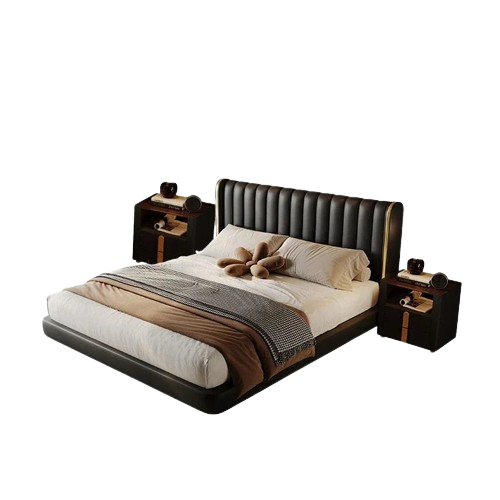 2024 new Suspended bed leather light luxury master bedroom marriage bed, modern simple double bed  piano key soft bed