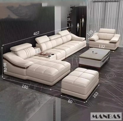 Linlamlim Luxury Italian Genuine Leather Sofa Set with USB and Bluetooth Speaker for Living Room, Nordic Sectional Couch Sofas