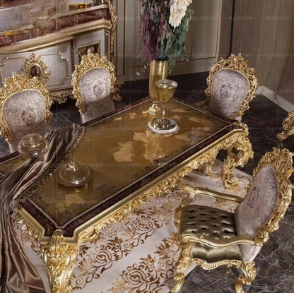 French Italian villa luxury sideboard of European solid wood carved gold leaf side cabinet with mirror dining room furniture