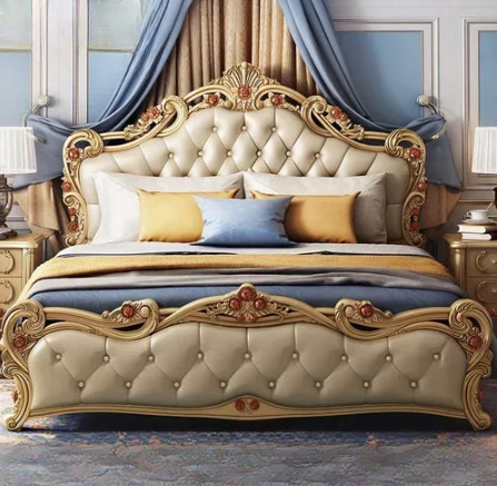 Queen Unique European Double Bed Base Wrap Edges King Size Luxury Bed Frame Girl Wood Sleeping Cama Bedroom Set Furniture