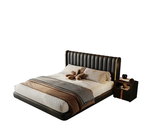 2024 new Suspended bed leather light luxury master bedroom marriage bed, modern simple double bed  piano key soft bed