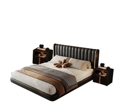 2024 new Suspended bed leather light luxury master bedroom marriage bed, modern simple double bed  piano key soft bed