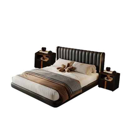 2024 new Suspended bed leather light luxury master bedroom marriage bed, modern simple double bed  piano key soft bed