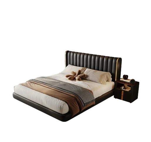 2024 new Suspended bed leather light luxury master bedroom marriage bed, modern simple double bed  piano key soft bed