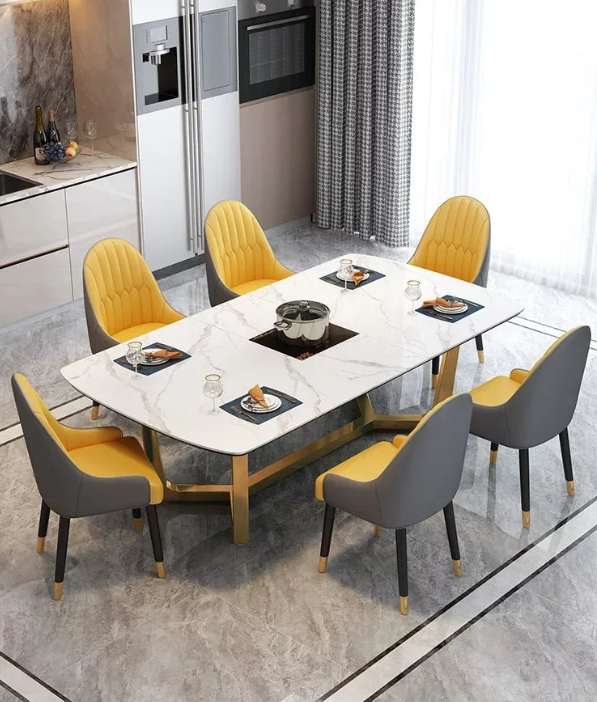 Customized Light Luxury Rock Plate Telescopic Dining Table and Chair Combination Rectangular Household Small Unit Design