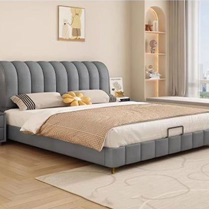 Gray Luxury Kids Double Bed Wood King High End Headboard Frame Double Bed Nordic Sleeping Cama Matrimonio Bedroom Furniture