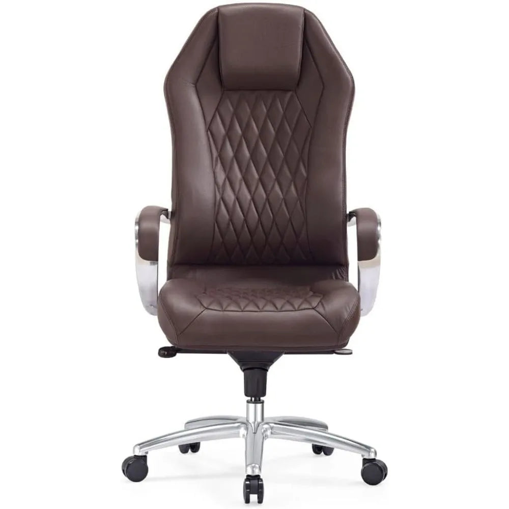 Furniture Modern Ergonomic Sterling Genuine Leather Executive Chair with Aluminum Base - Dark Brown