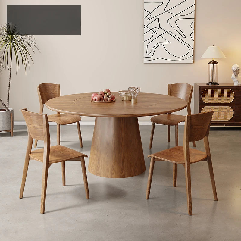 Light Luxury Retro Dining Tables Wood Rock Plate Round Turntable Dining Tables Simple Mesa Comedor Restaurant Furniture QF50DT