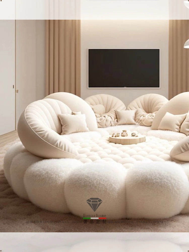 Homestay Bang Party Cream style sofa King bed B&B 2 meters 4 Cream large round sofa bed 2 meters