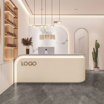 Customized Beauty Reception Desk Podium Modern Barbershop Simple Luxury Counter Front Desk White Comptoir Caisse Salon Furniture