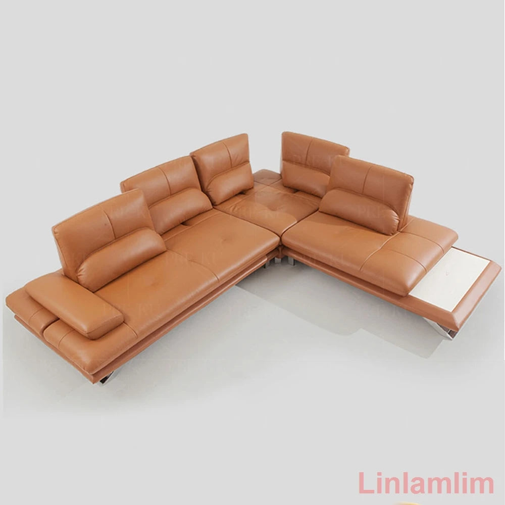 MINGDIBAO Luxurious Italian Genuine Leather Sofa Sets for Your Living Room Decor Big Convertible Couch with Functional Backrests