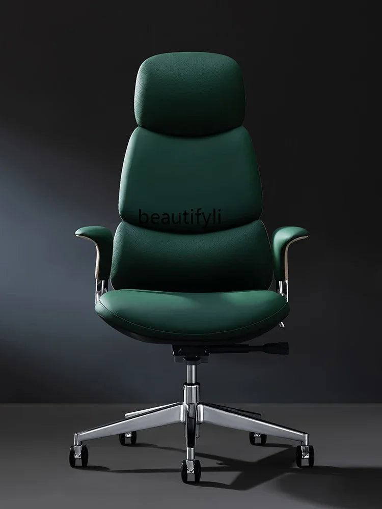 Light Luxury Genuine Leather Executive Chair Office Home Rotating Long-Sitting Comfortable Backrest Chair