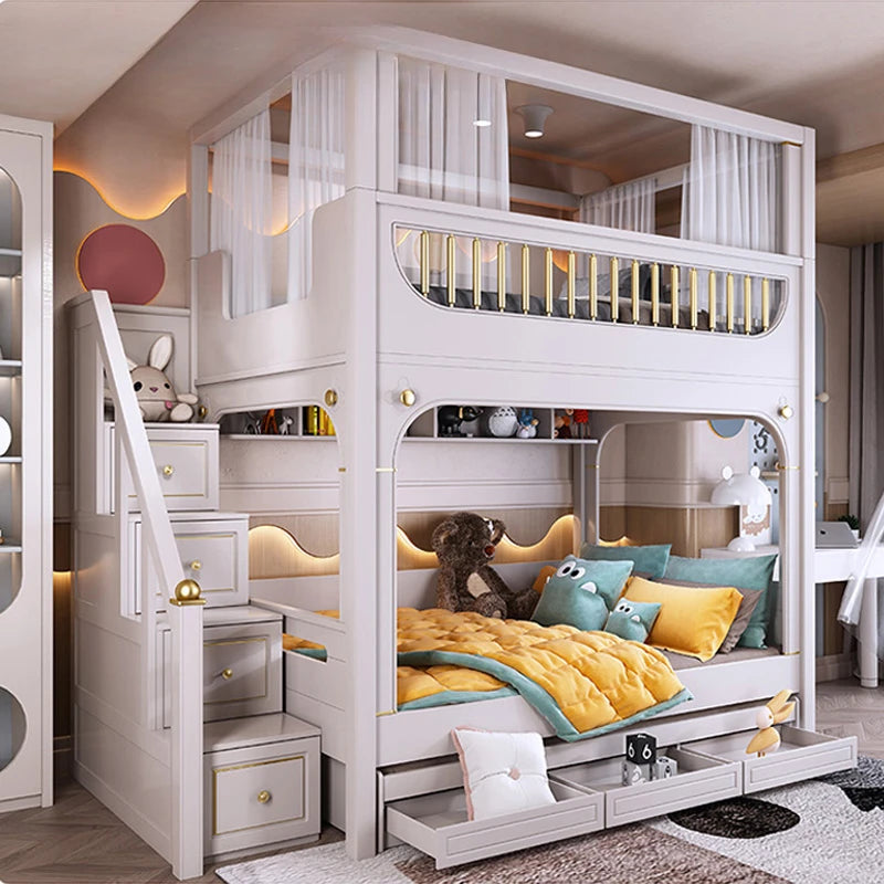 Light Luxury Bunk Bed Bunk Bed Same Width Simple Mother And Child Bed Multifunctional Combination Bed Sliding Slide Bed