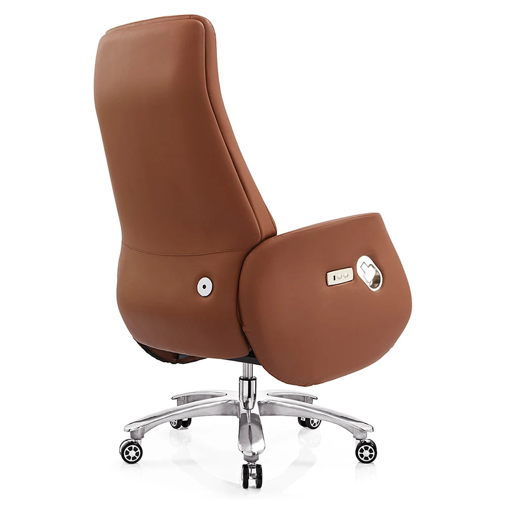 Luxury Royal Design Wooden Base Electric Reclining Genuine Leather Executive Boss Office Chair