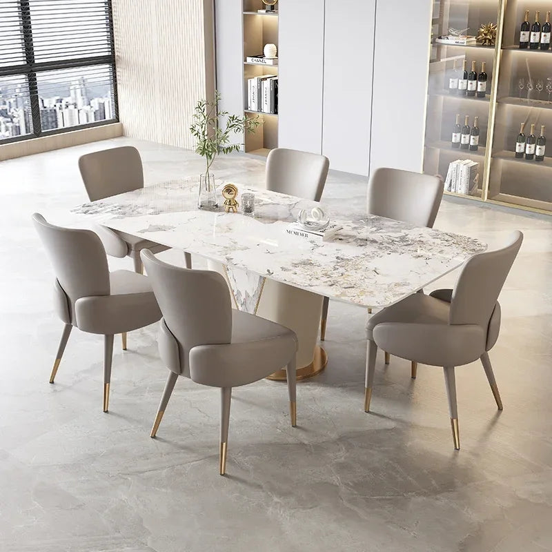 Light Luxury Rock Panel Dining Table and Chair Combination Rectangular Postmodern Minimalist Cream Style Restaurant Home New