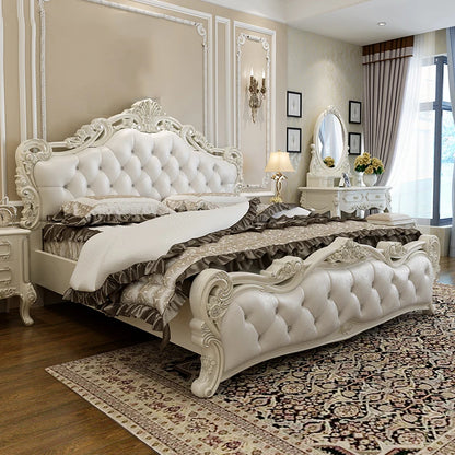 Modern European Double Bed White Villa Glamorous Wood Luxury Twin Bed Frame Headboard Design Cama Box Casal Home Furniture