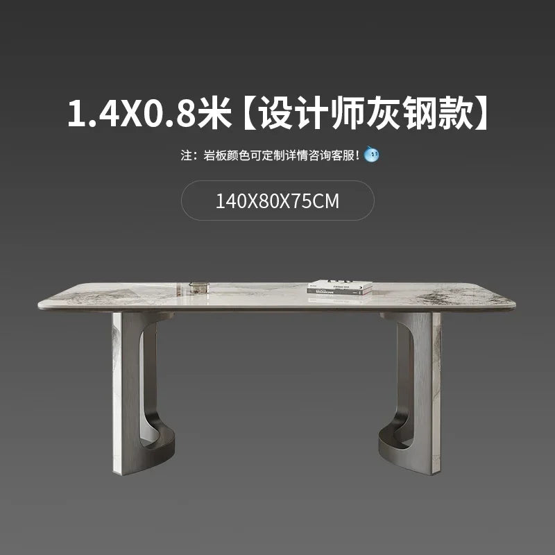 minimalist gray steel plate table modern simple rectangular restaurant designer high-end table and chair combination