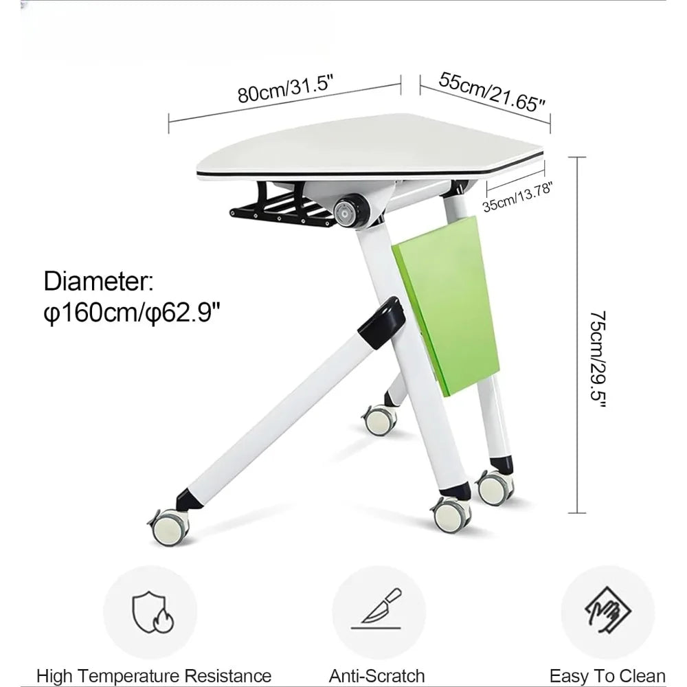 Folding conference room table, mobile training table with wheels, folding round conference table for office conference classroom