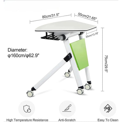 Folding conference room table, mobile training table with wheels, folding round conference table for office conference classroom