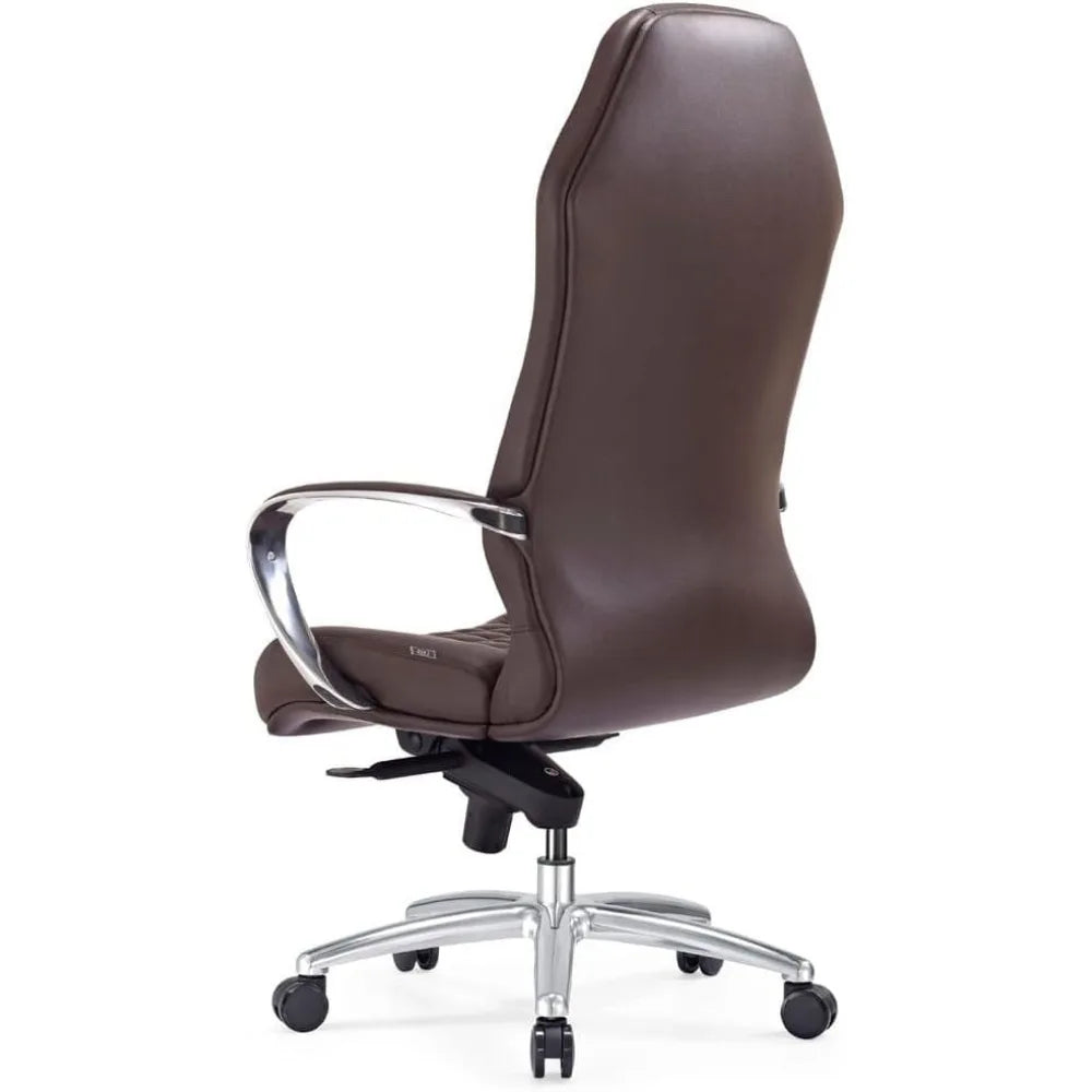 Furniture Modern Ergonomic Sterling Genuine Leather Executive Chair with Aluminum Base - Dark Brown