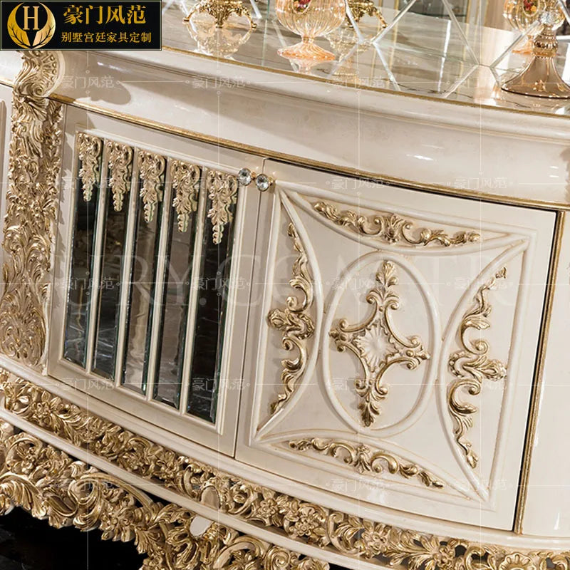 French court full solid wood carved decorative cabinets European-style luxury restaurant side cabinets with mirror lockers custo