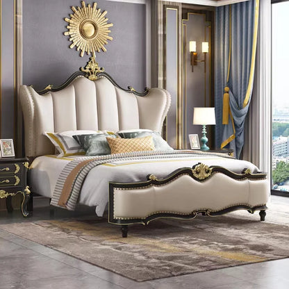 European King Size Double Bed Luxury Elegant Leather Comferter Princess Bed Modern Wood Cama Matrimonial Furniture Home