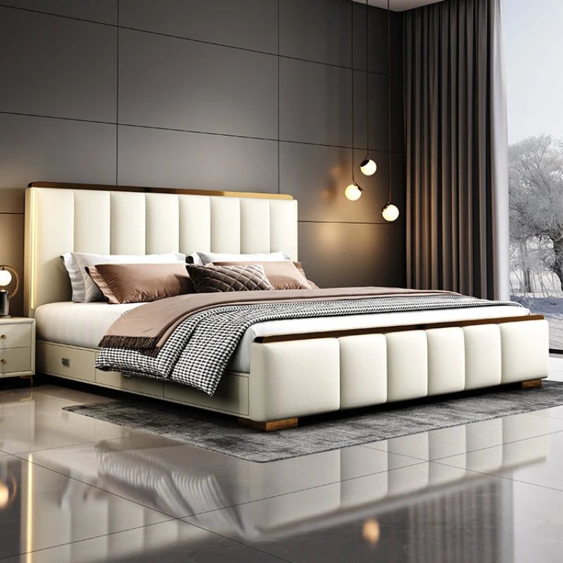 Elegant Luxury Double Bed King Size Italian Comferter Bed Modern Villa Cama De Casal Bedroom Set Furniture