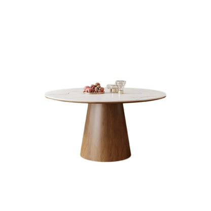 Light Luxury Retro Dining Tables Wood Rock Plate Round Turntable Dining Tables Simple Mesa Comedor Restaurant Furniture QF50DT