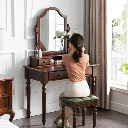 Design Bedroom Dressing Table Handles Mirror Brown Modern Mirror Makeup Table Drawer Wood Luxury Pentiadeira Home Furniture