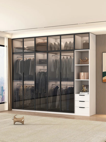 Wardrobe for home use, bedroom, solid wood small unit, rental room, installation free new 2023 popular light luxury storage ward